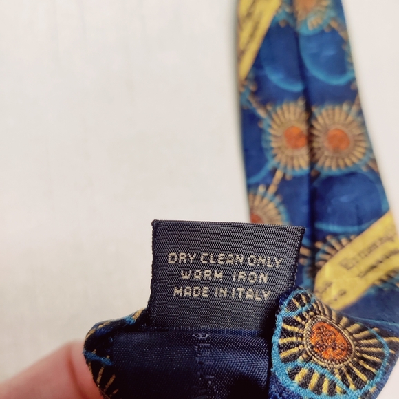 Ermenegildo Zegna Blue & Orange 100% Silk Tie Made in Italy - Picture 8 of 11